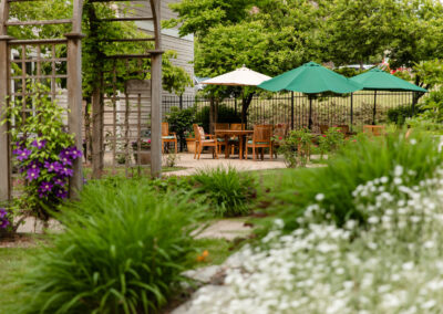 outdoor seating with umbrellas