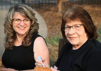 smiling women eating ice cream